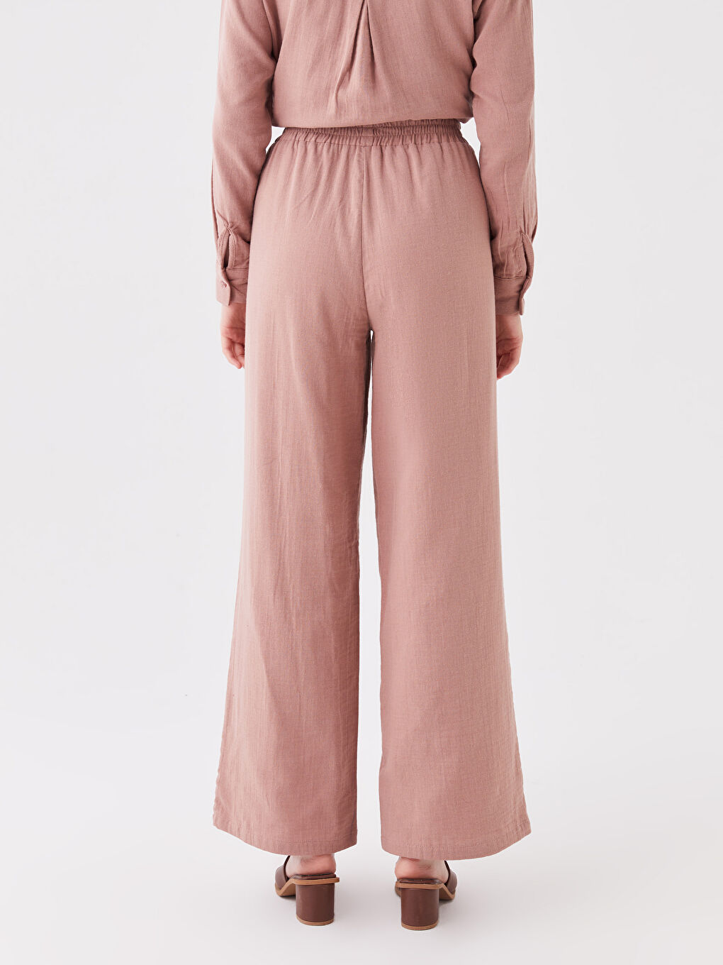 Pembe Beli Lastikli Rahat Kalıp Kadın Pantolon-4