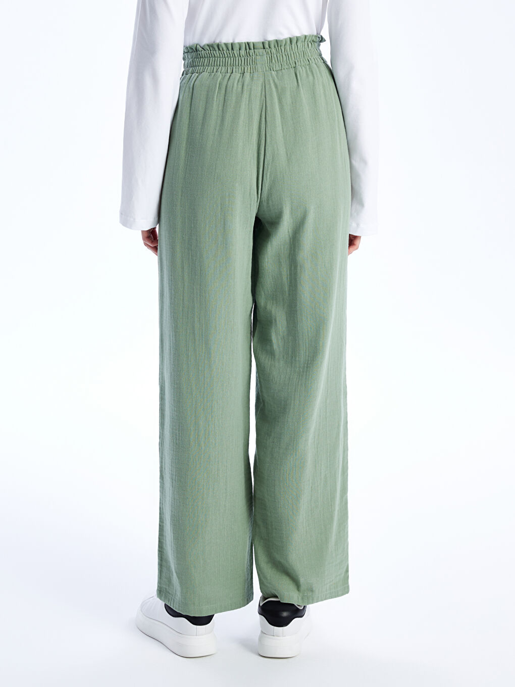 Yeşil Beli Lastikli Rahat Kalıp Kadın Pantolon-6