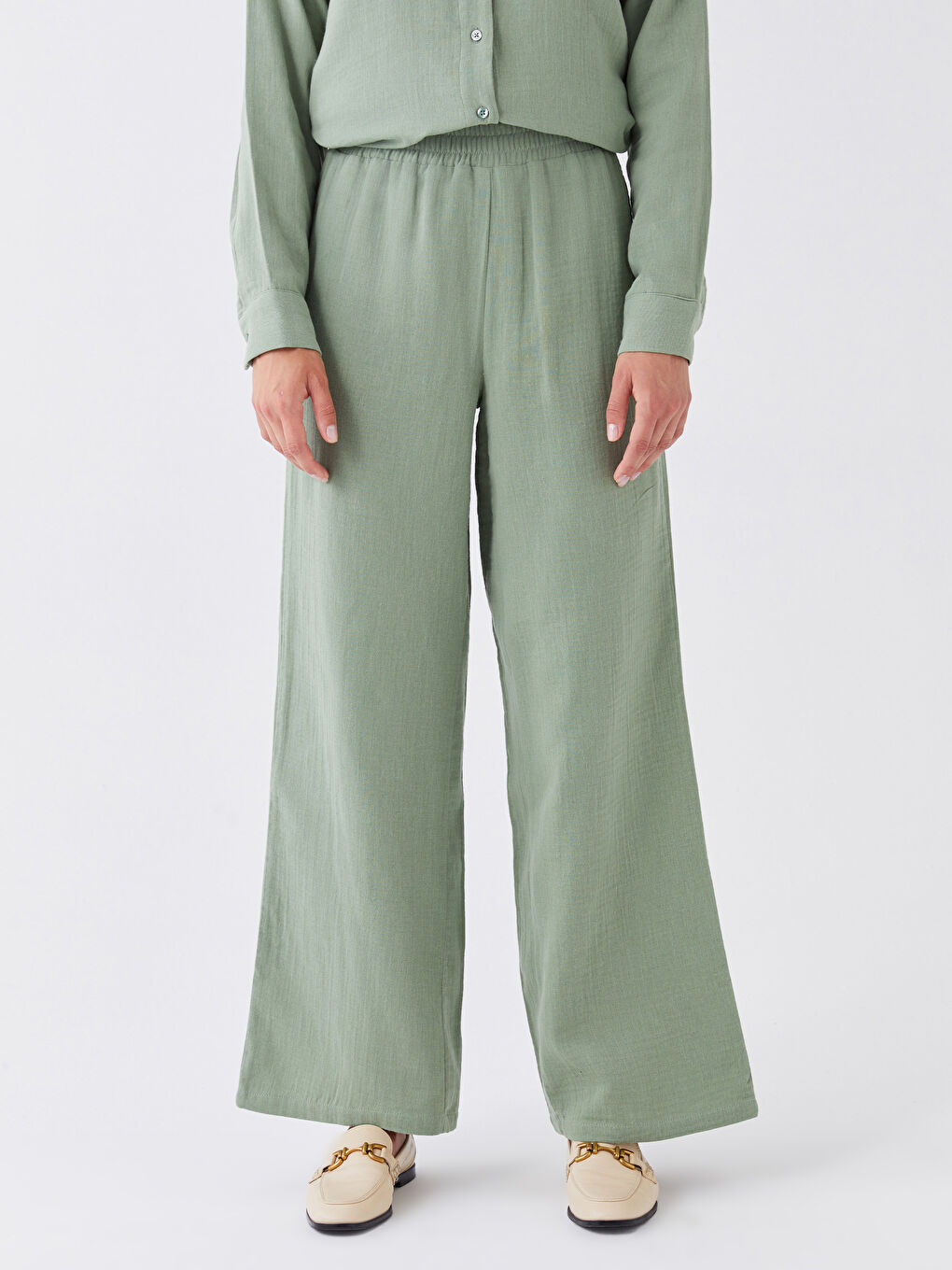 Yeşil Beli Lastikli Rahat Kalıp Kadın Pantolon-7