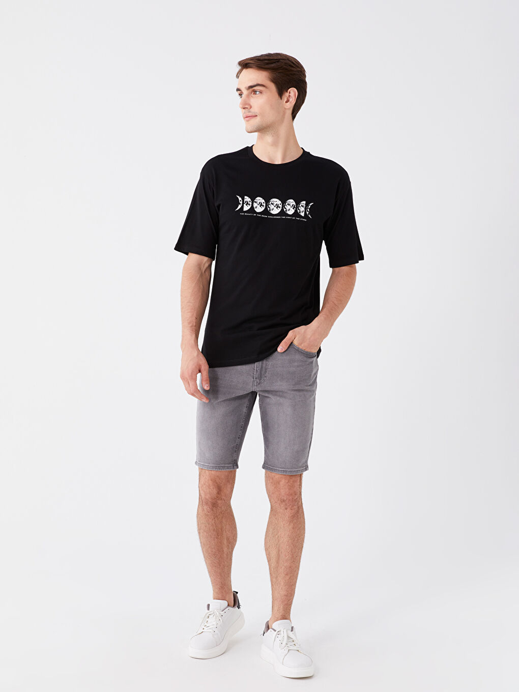 Siyah Bisiklet Yaka Kısa Kollu Baskılı Penye Erkek Tişört-2