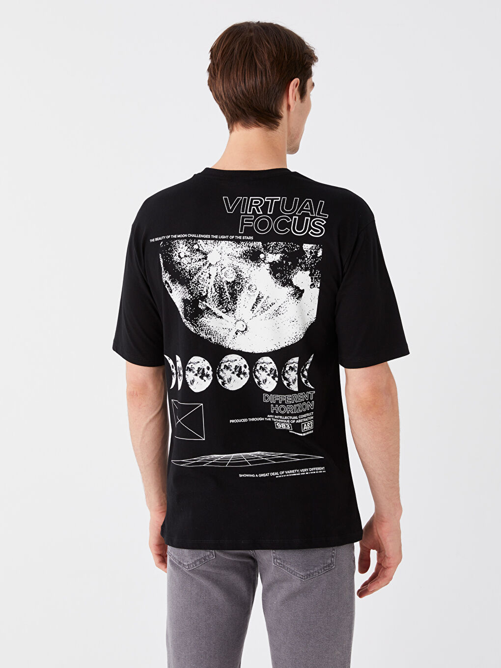 Siyah Bisiklet Yaka Kısa Kollu Baskılı Penye Erkek Tişört-4