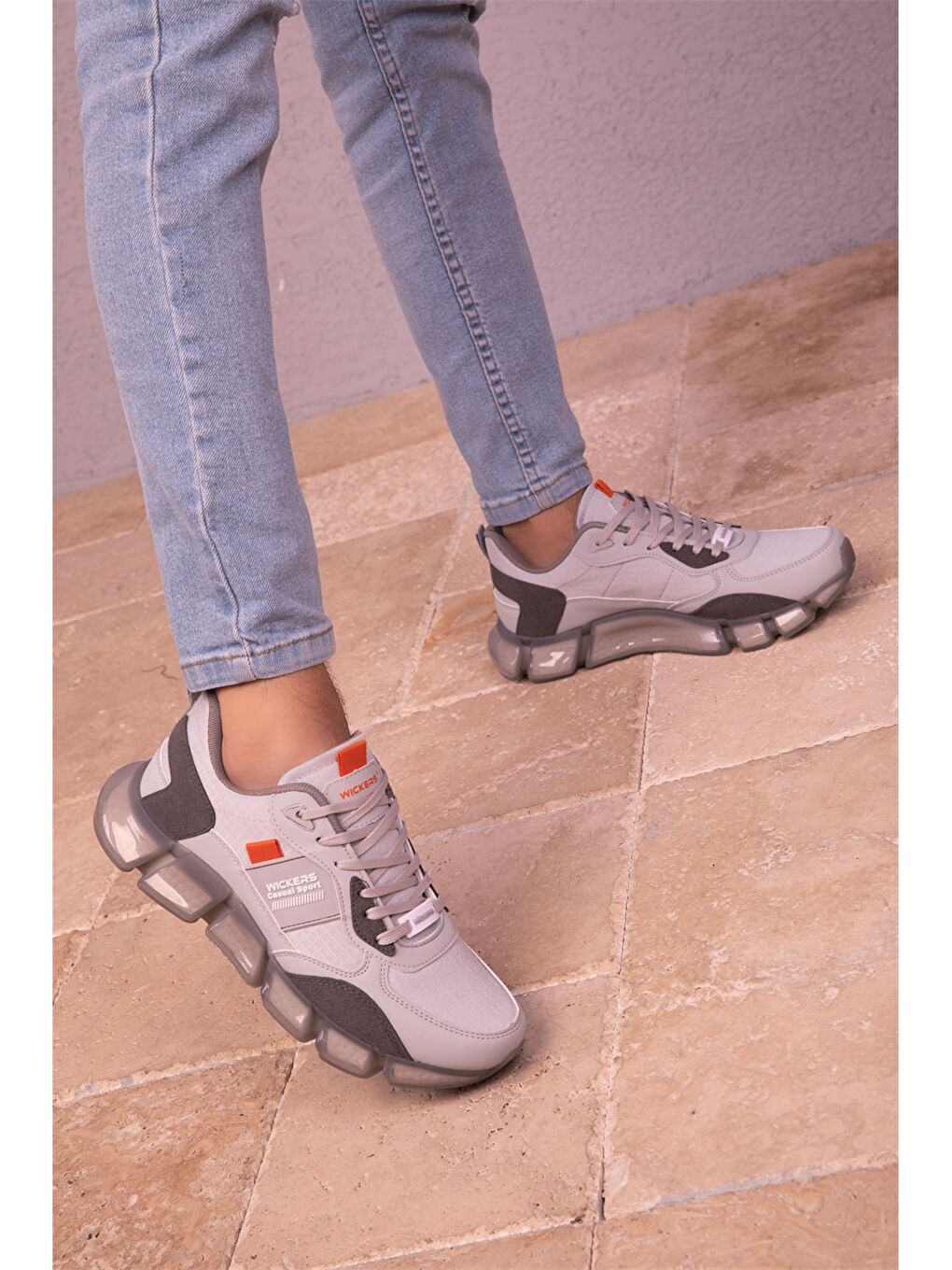 Mavi Baskılı Bağcıklı Erkek Aktif Spor Ayakkabı-1