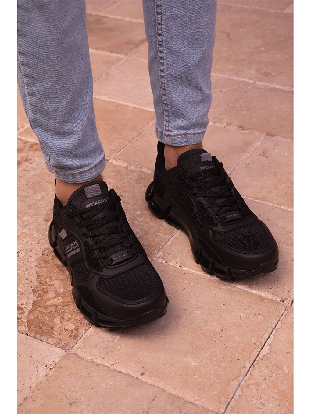 Siyah Baskılı Bağcıklı Erkek Aktif Spor Ayakkabı-2