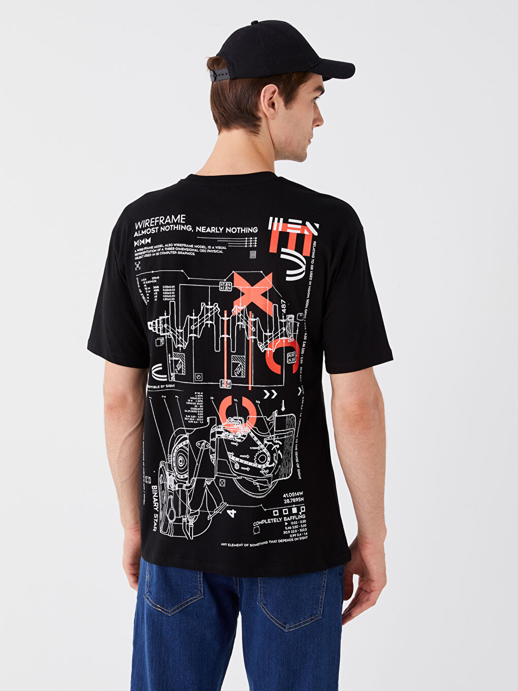 Siyah Bisiklet Yaka Kısa Kollu Baskılı Penye Erkek Tişört-4