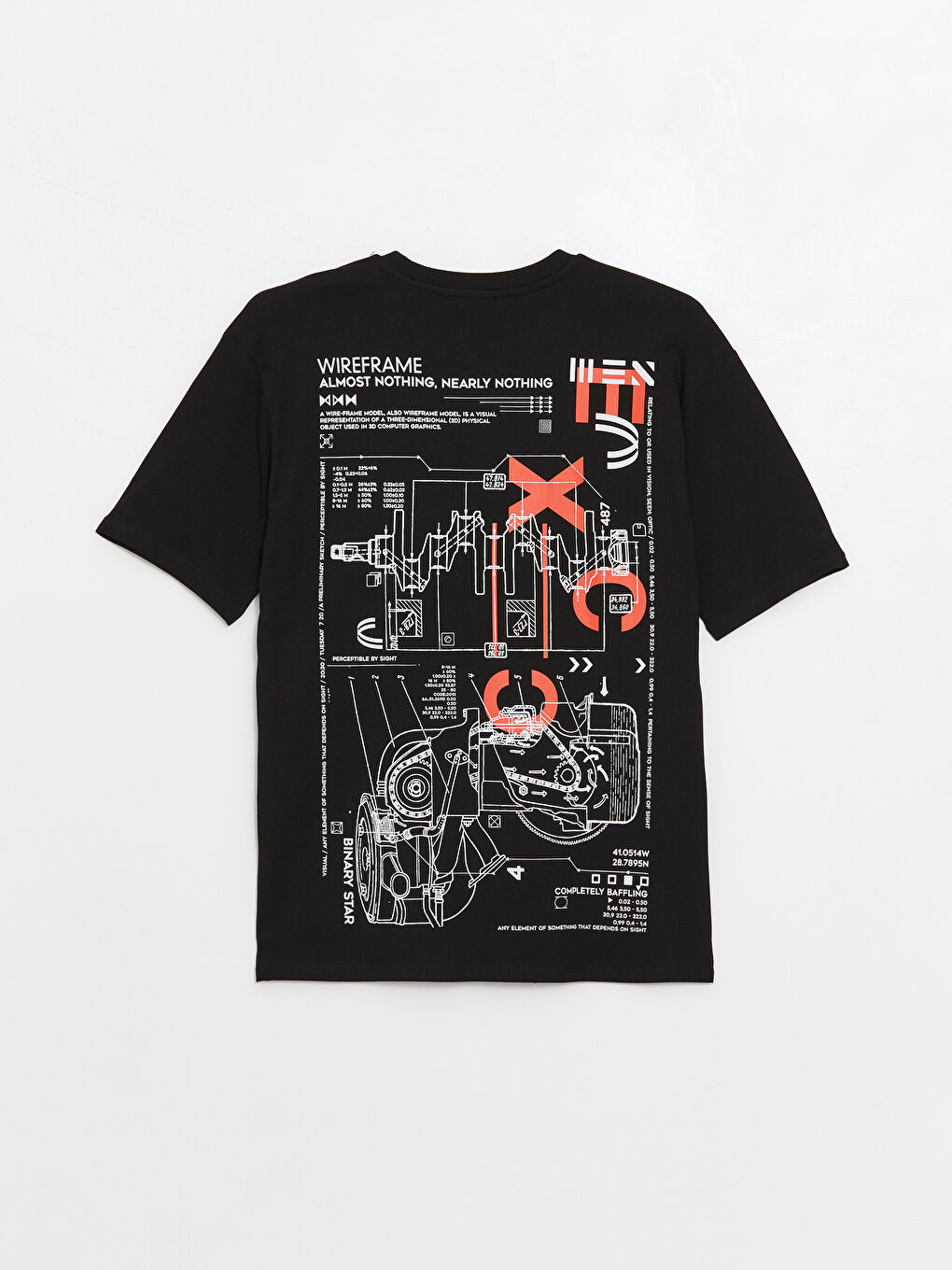 Siyah Bisiklet Yaka Kısa Kollu Baskılı Penye Erkek Tişört-6