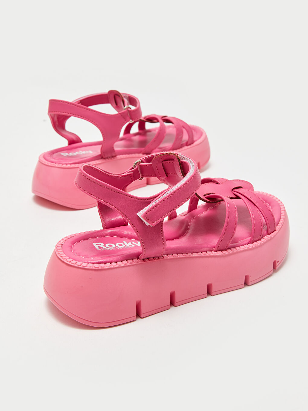 Fuşya Deri Görünümlü Cırt Cırtlı Kız Çocuk Sandalet-4