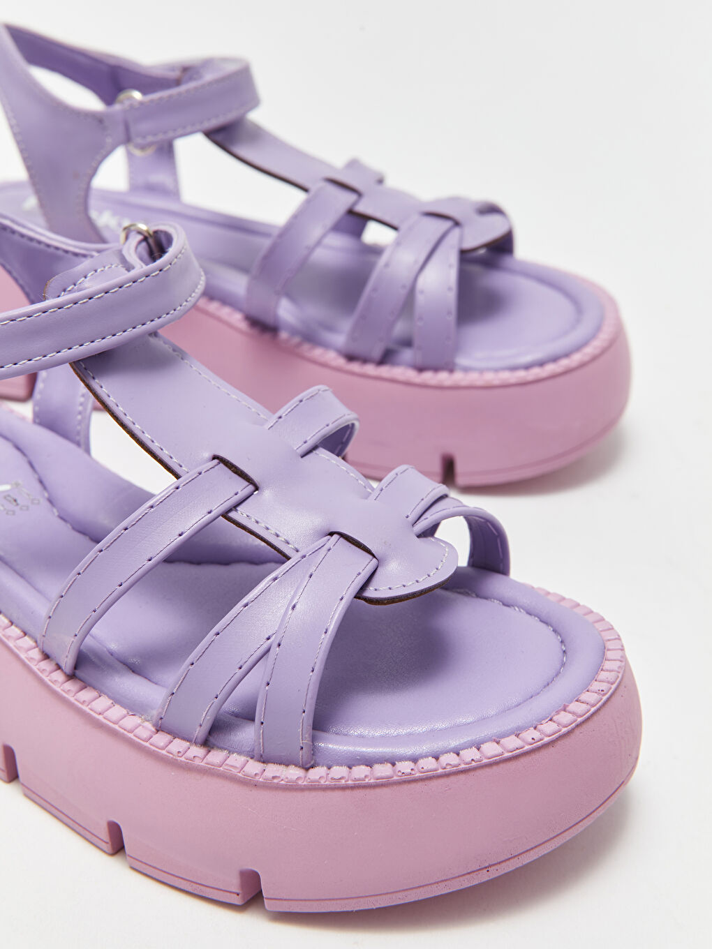 Lila Deri Görünümlü Cırt Cırtlı Kız Çocuk Sandalet-2