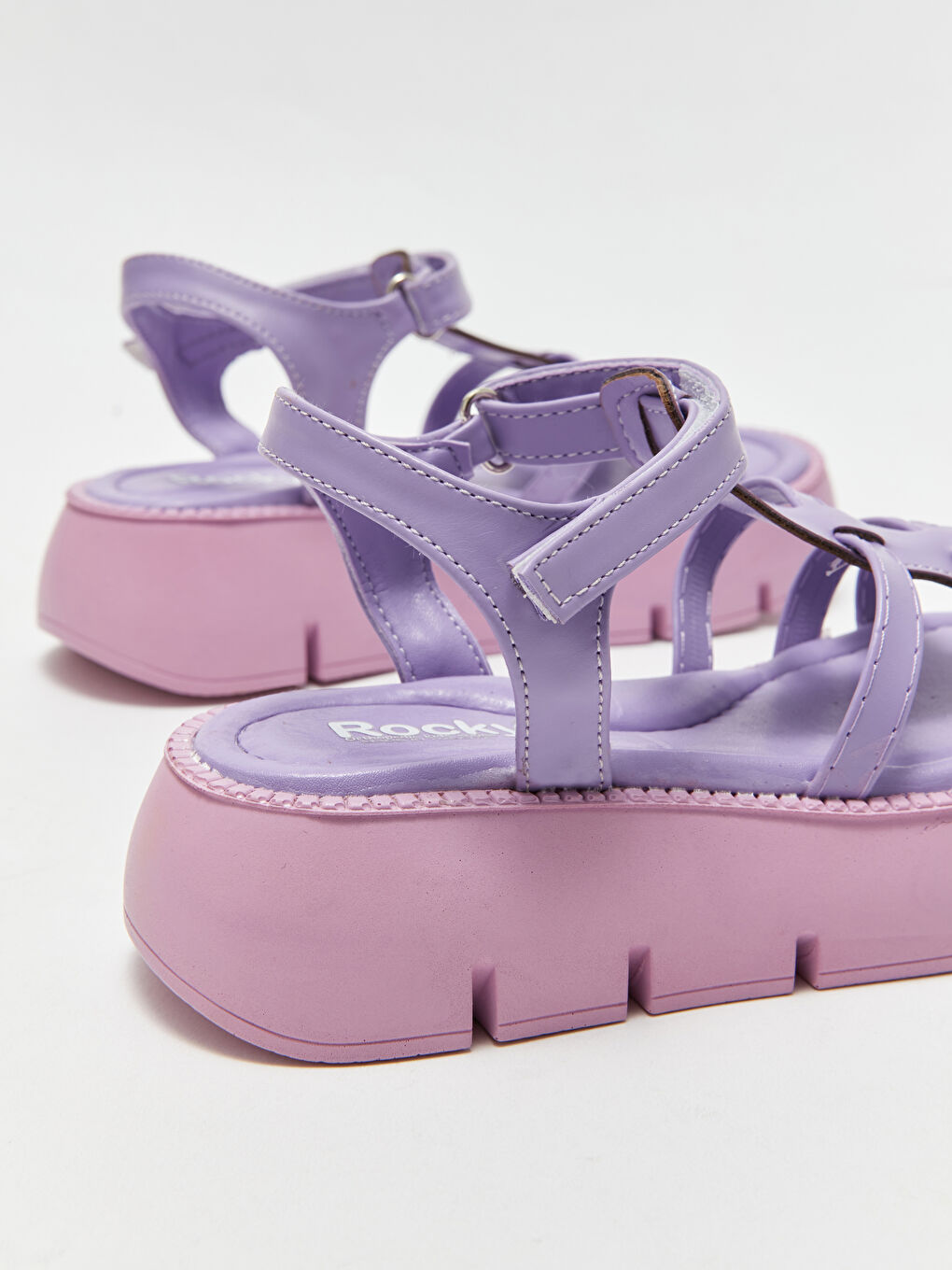 Lila Deri Görünümlü Cırt Cırtlı Kız Çocuk Sandalet-4