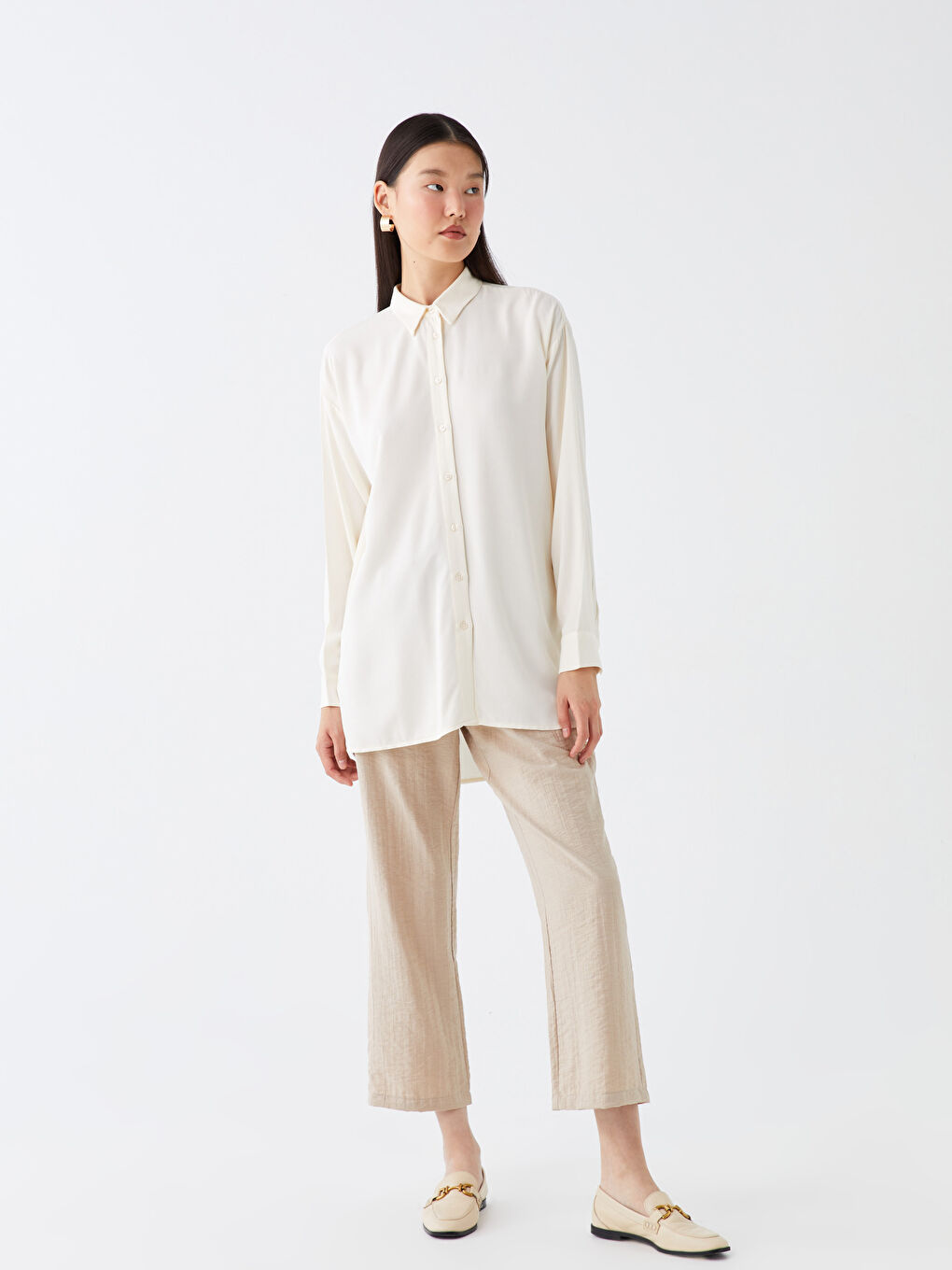 Bej Beli Lastikli Havuç Kesim Kadın Pantolon-1