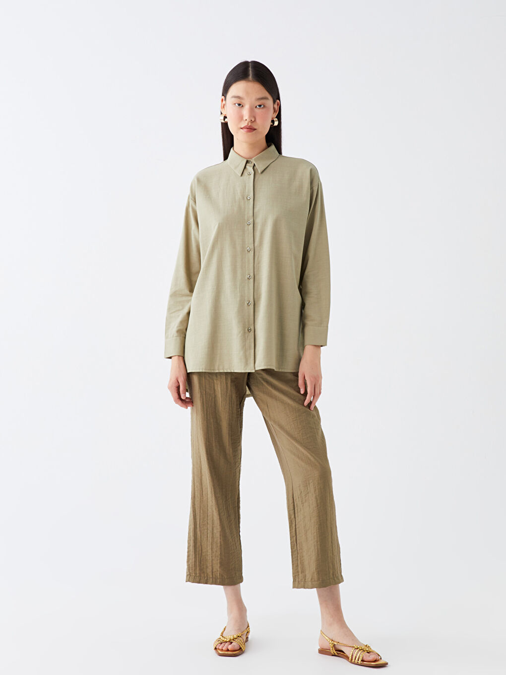 Haki Beli Lastikli Havuç Kesim Kadın Pantolon-1