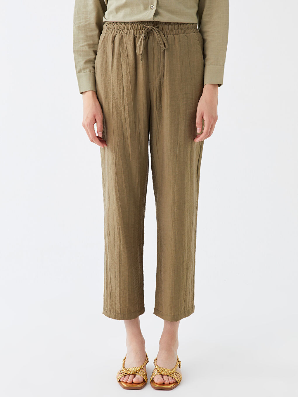 Haki Beli Lastikli Havuç Kesim Kadın Pantolon-2