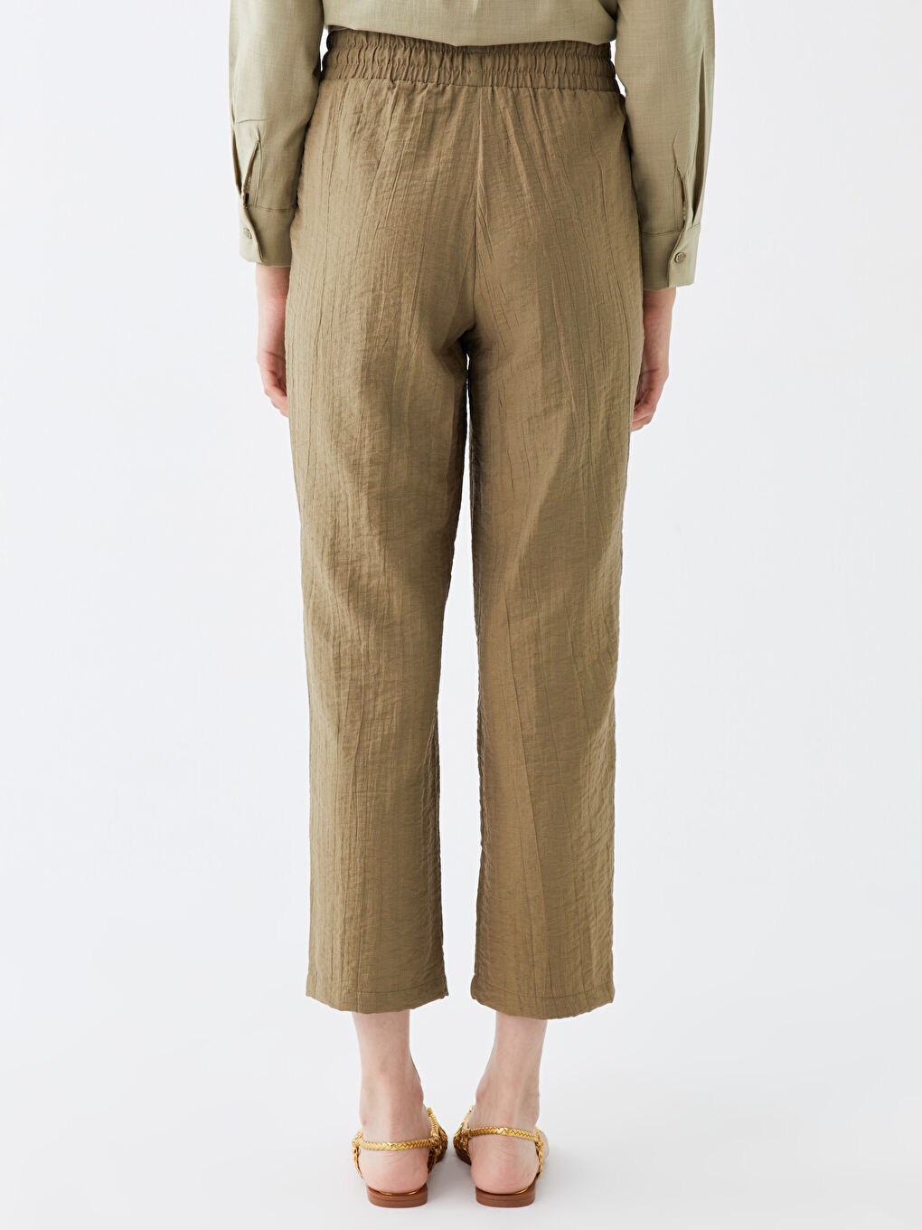 Haki Beli Lastikli Havuç Kesim Kadın Pantolon-4