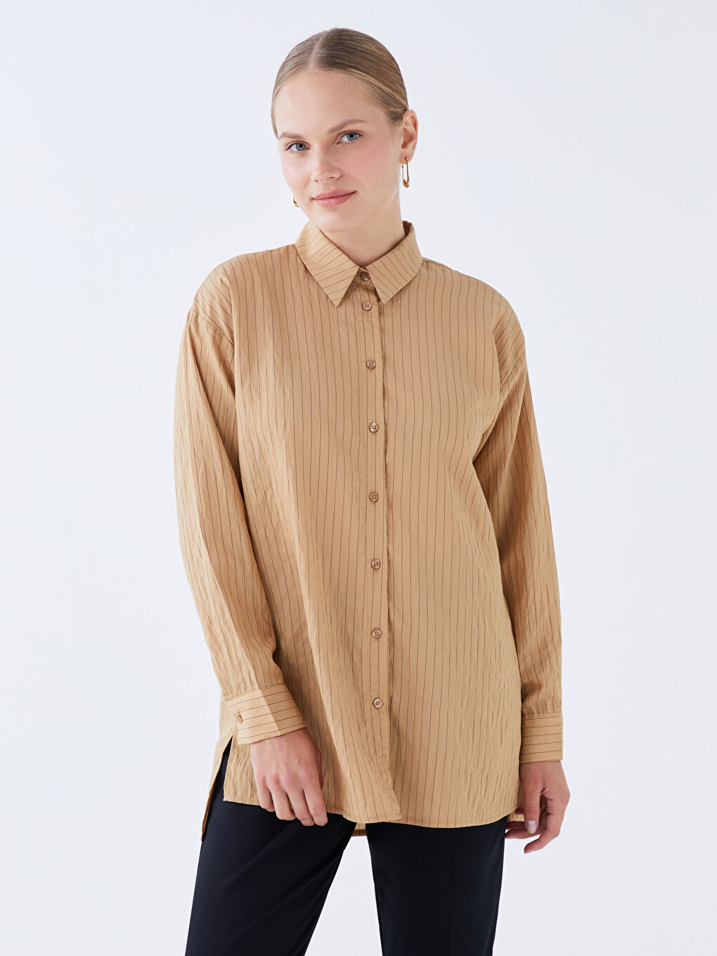 Plain Long Sleeve Oversize Women's Shirt Tunic