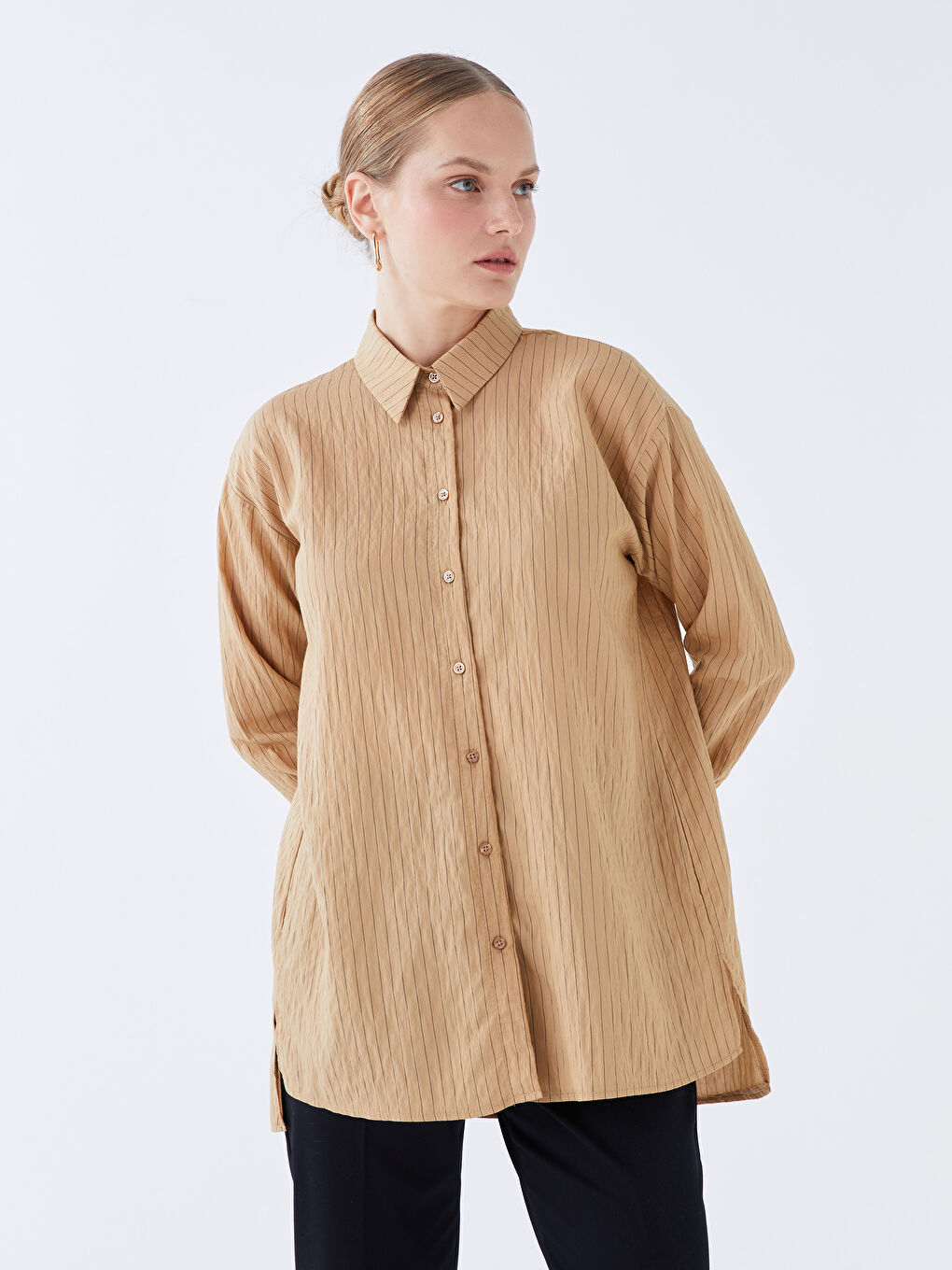 Plain Long Sleeve Oversize Women's Shirt Tunic-1