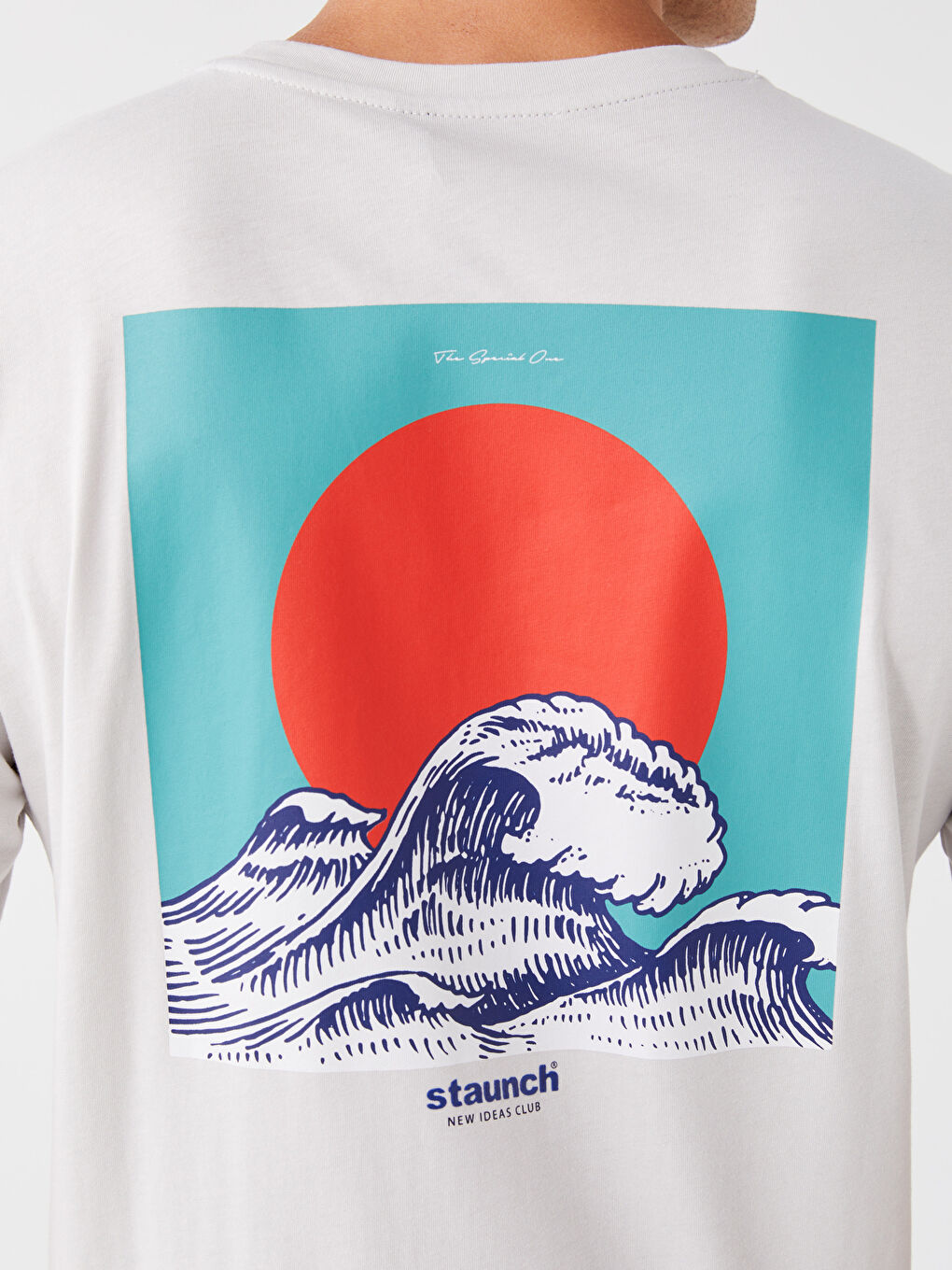 Gri Bisiklet Yaka Kısa Kollu Baskılı Penye Erkek Tişört-3