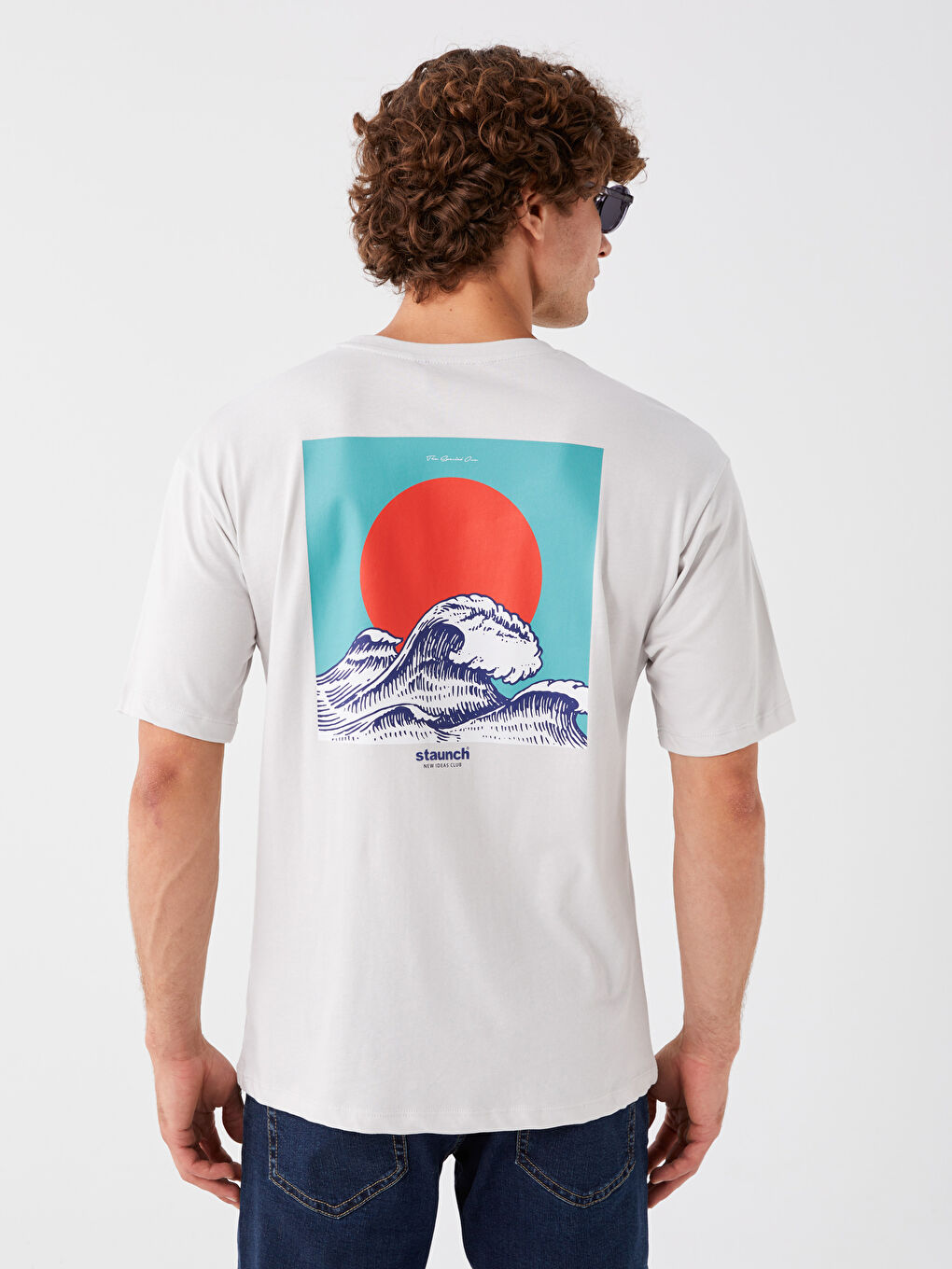 Gri Bisiklet Yaka Kısa Kollu Baskılı Penye Erkek Tişört-4