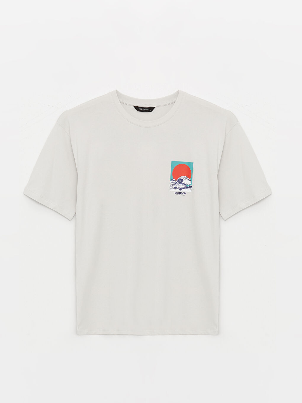 Gri Bisiklet Yaka Kısa Kollu Baskılı Penye Erkek Tişört-5