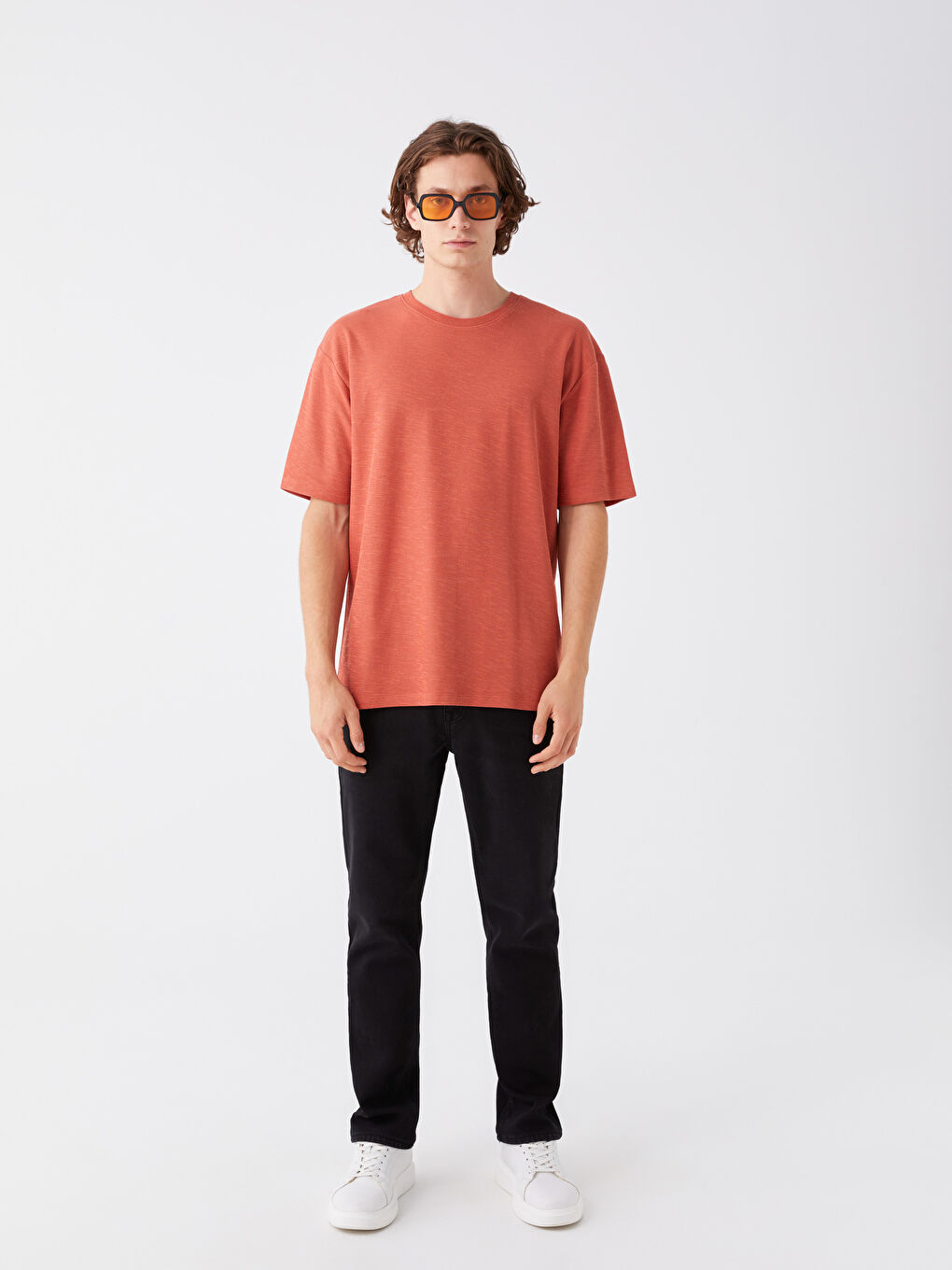 Kahverengi Bisiklet Yaka Kısa Kollu Erkek Tişört-2