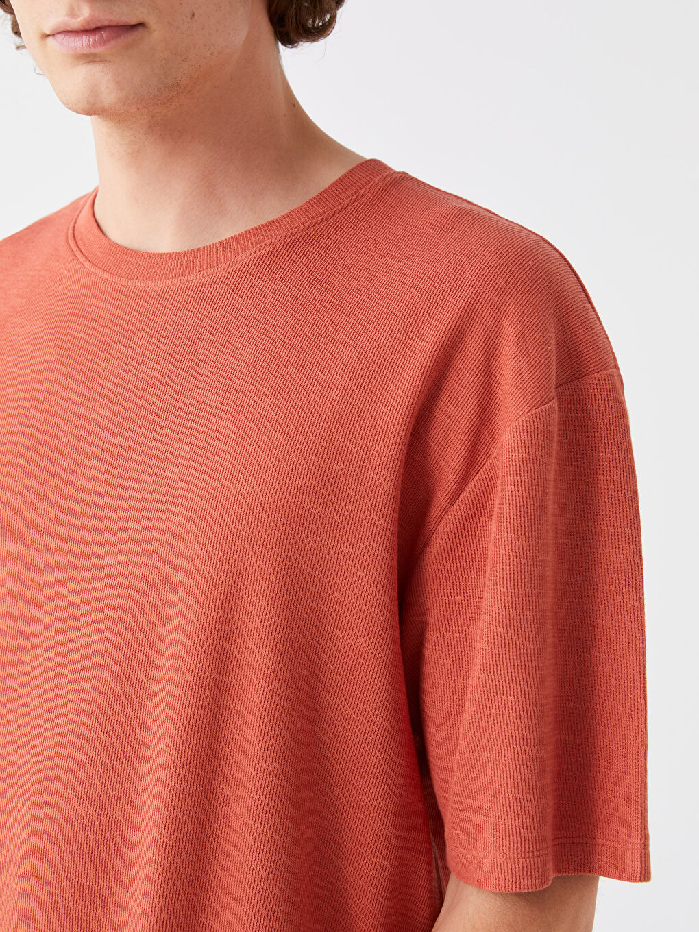 Kahverengi Bisiklet Yaka Kısa Kollu Erkek Tişört-3