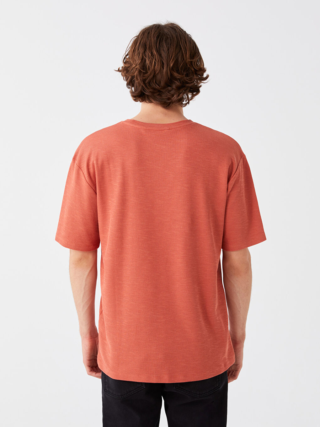 Kahverengi Bisiklet Yaka Kısa Kollu Erkek Tişört-4