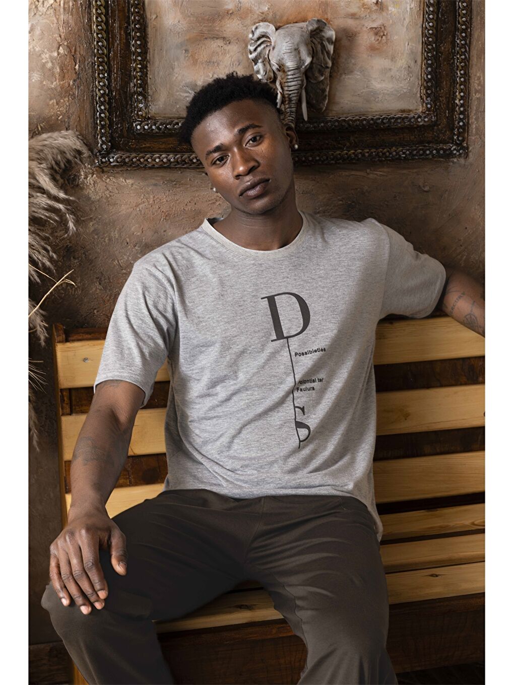 Gri Standart Kalıp Erkek Pijama Takımı-1