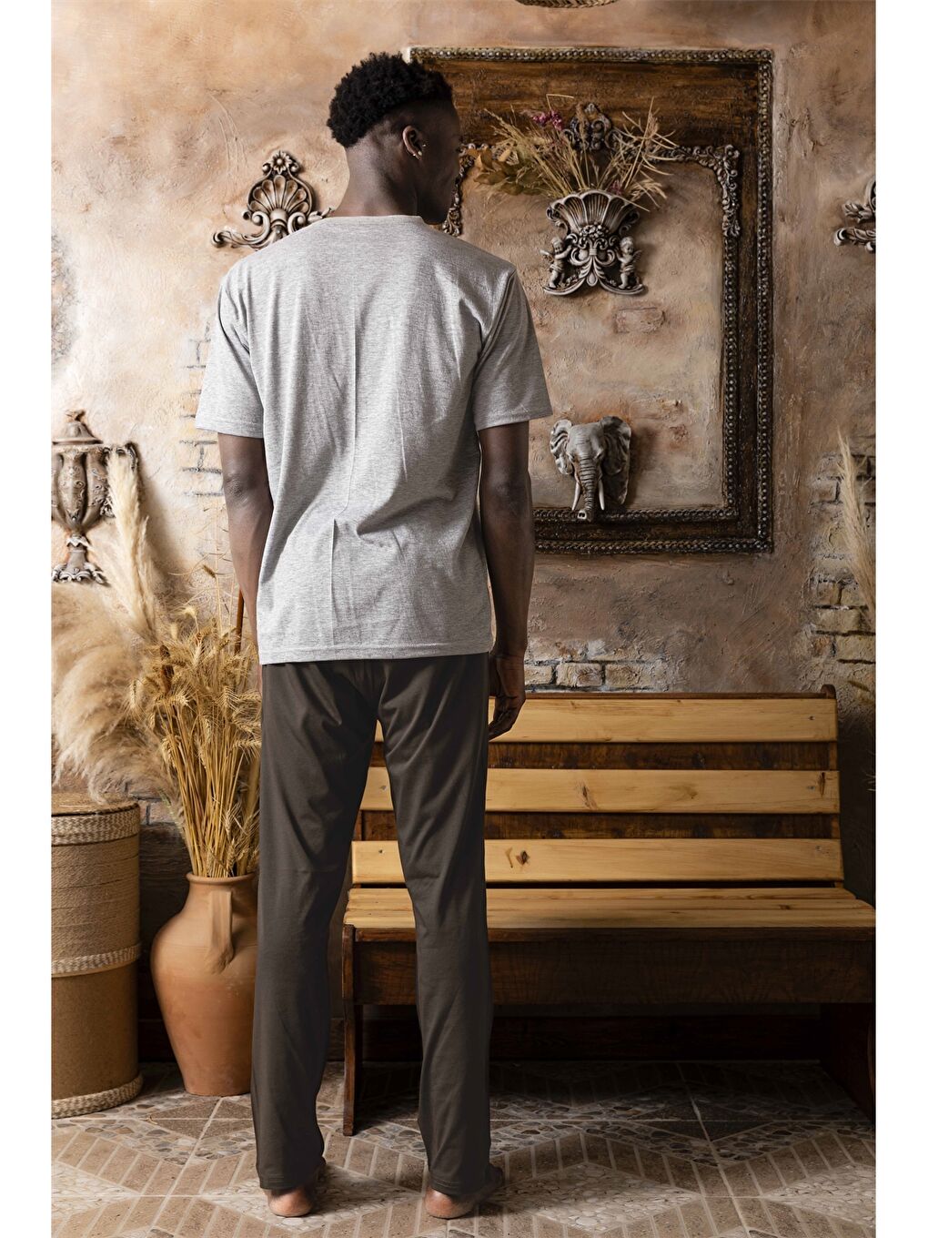 Gri Standart Kalıp Erkek Pijama Takımı-2