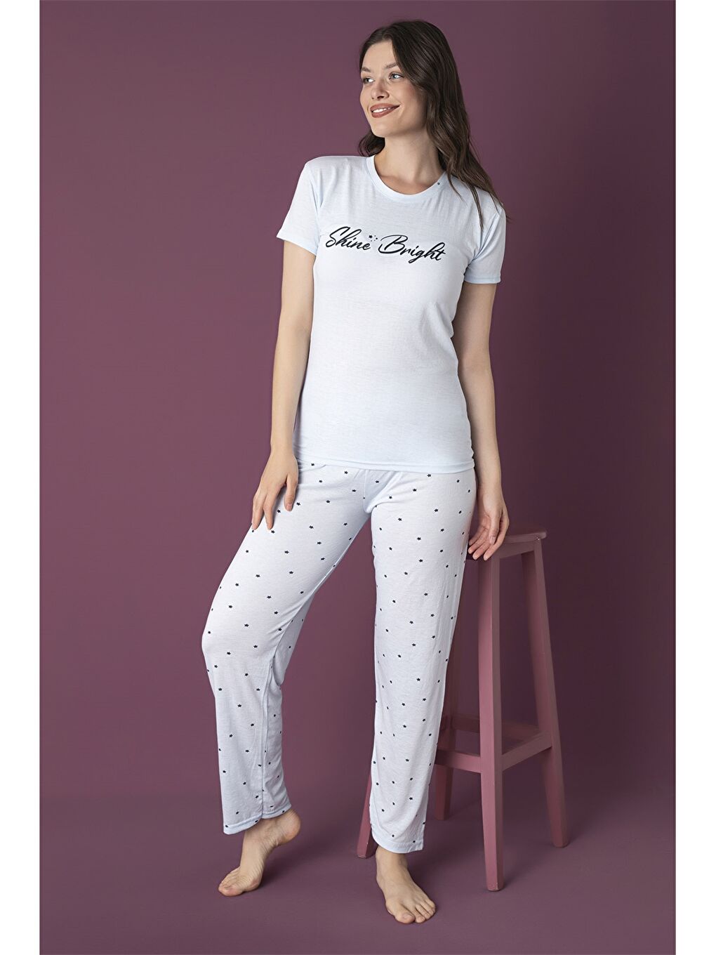 Mavi Bisiklet Yaka Kadın Pijama Takım