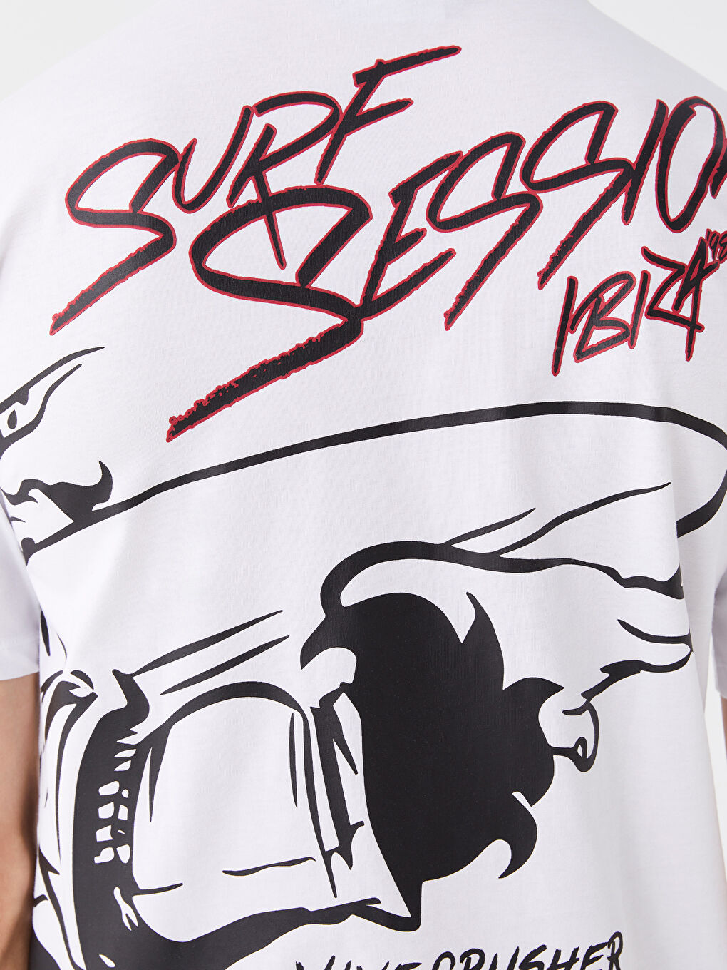 Beyaz Bisiklet Yaka Kısa Kollu Baskılı Penye Erkek Tişört-3