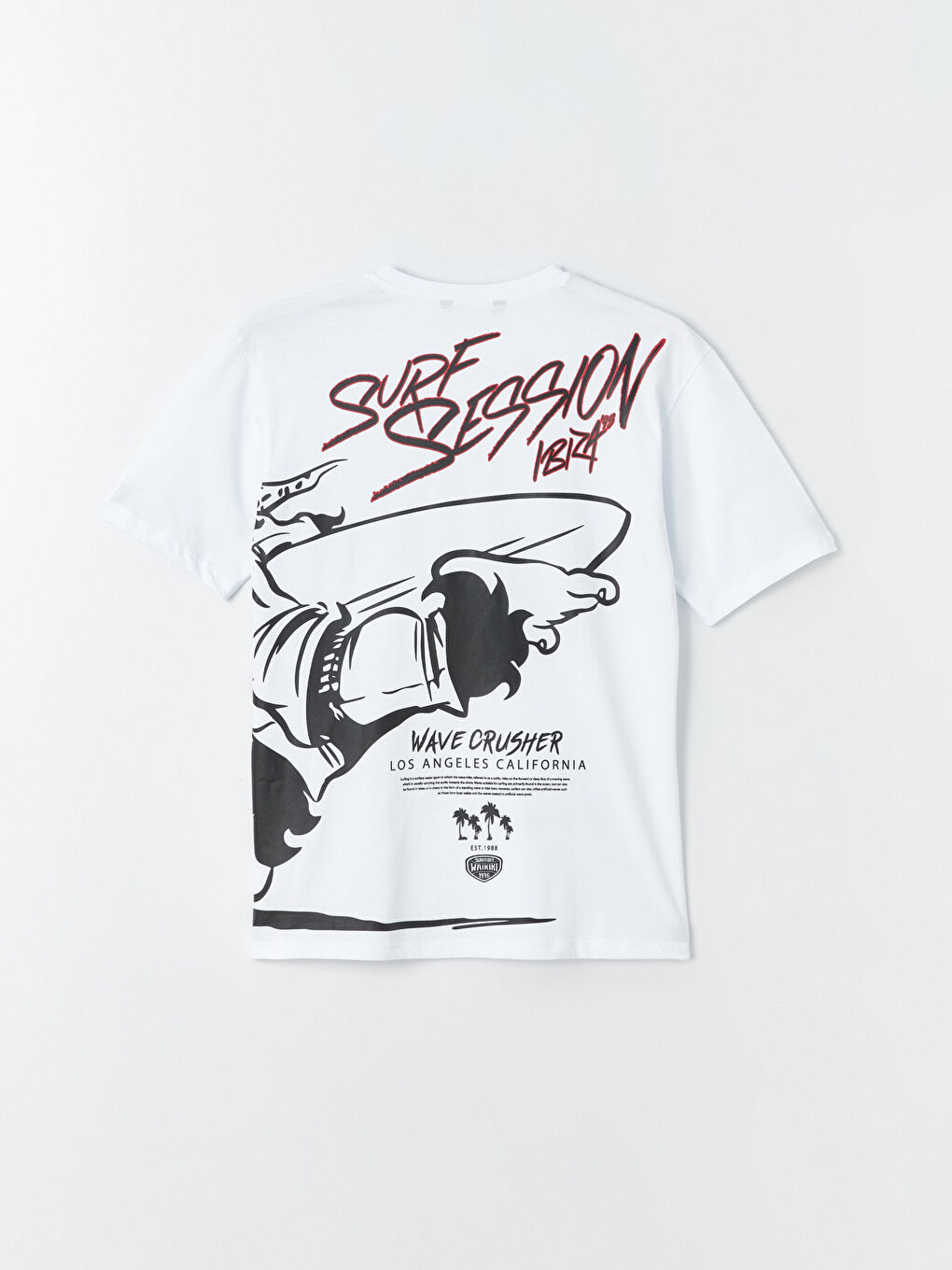 Beyaz Bisiklet Yaka Kısa Kollu Baskılı Penye Erkek Tişört-6