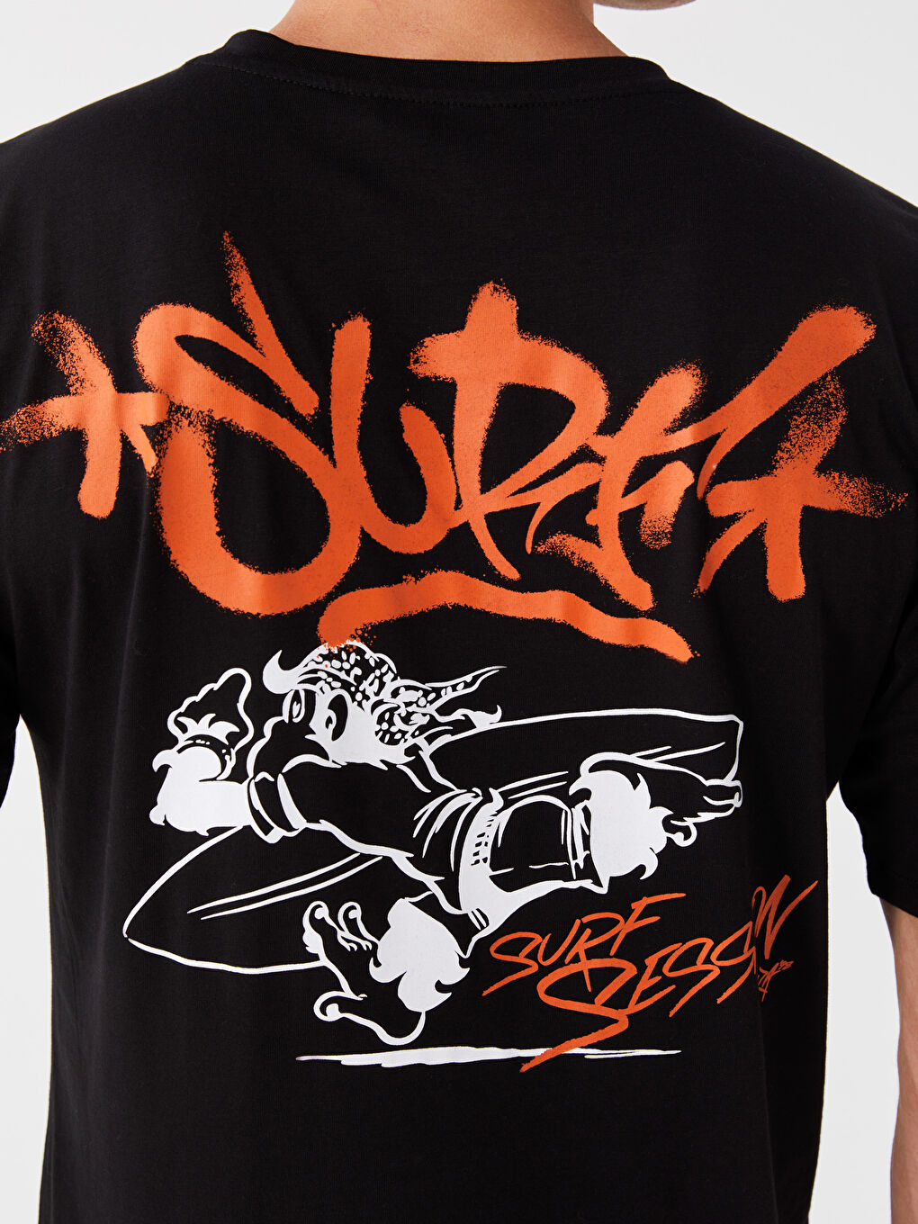 Siyah Bisiklet Yaka Kısa Kollu Baskılı Penye Erkek Tişört-3