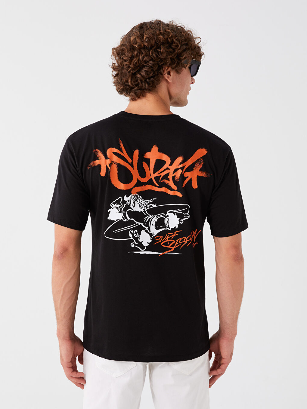 Siyah Bisiklet Yaka Kısa Kollu Baskılı Penye Erkek Tişört-4