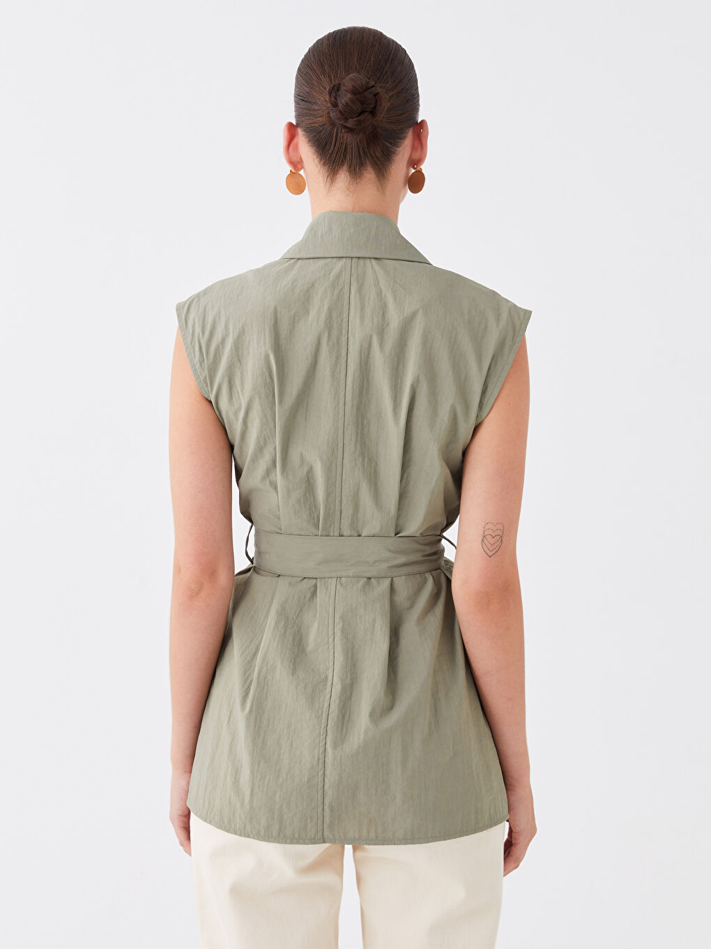 Yeşil Kadın Ceket Yaka Düz Klasik Yelek-4