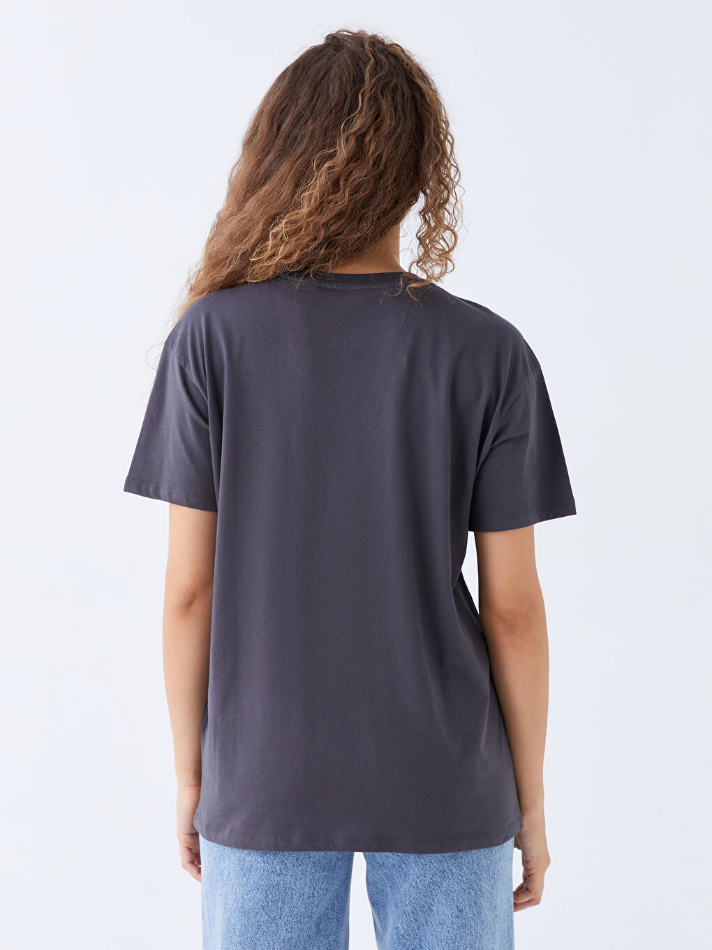 Antrasit Bisiklet Yaka Rolling Stones Baskılı Kadın Tişört-4