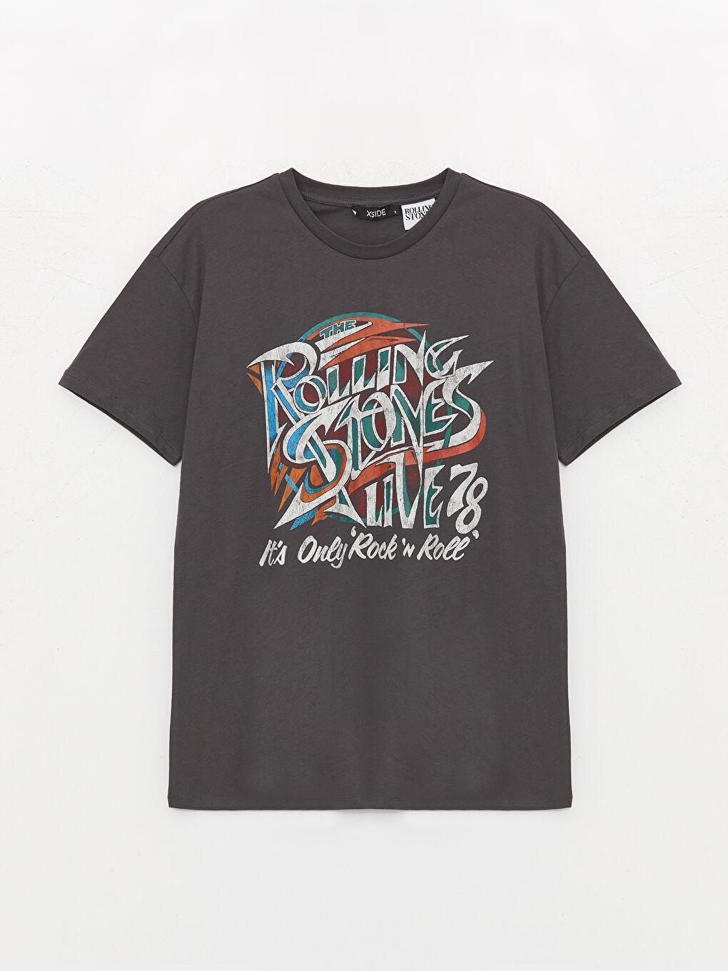 Antrasit Bisiklet Yaka Rolling Stones Baskılı Kadın Tişört-5