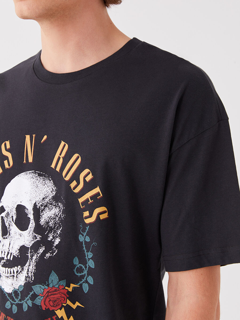 Antrasit Bisiklet Yaka Kısa Kollu Guns N'Roses Baskılı Penye Erkek Tişört-3