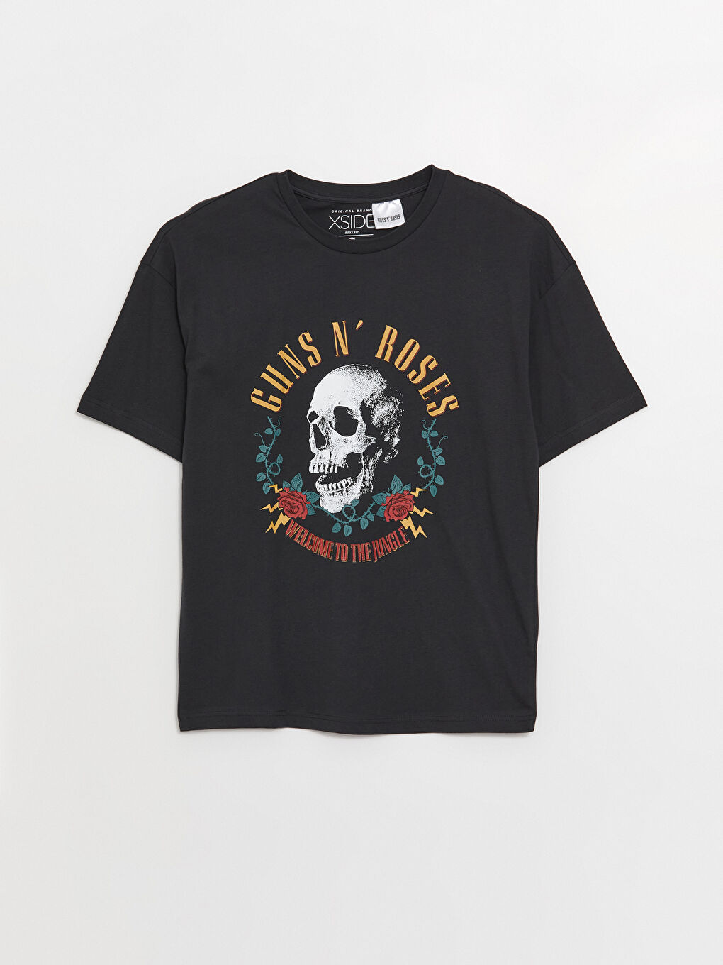 Antrasit Bisiklet Yaka Kısa Kollu Guns N'Roses Baskılı Penye Erkek Tişört-5