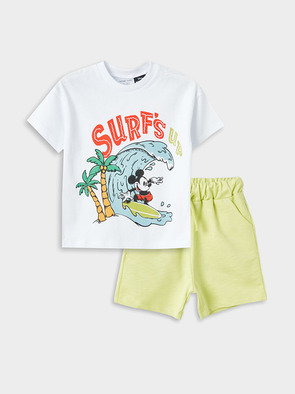 Crew Neck Short Sleeve Mickey Mouse Printed Baby Boy T-Shirt and Shorts 2-Piece Set -S3L602Z1-Q6K