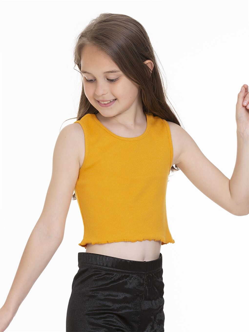 Kahverengi Bisiklet Yaka Basic Kız Çocuk Atlet-1