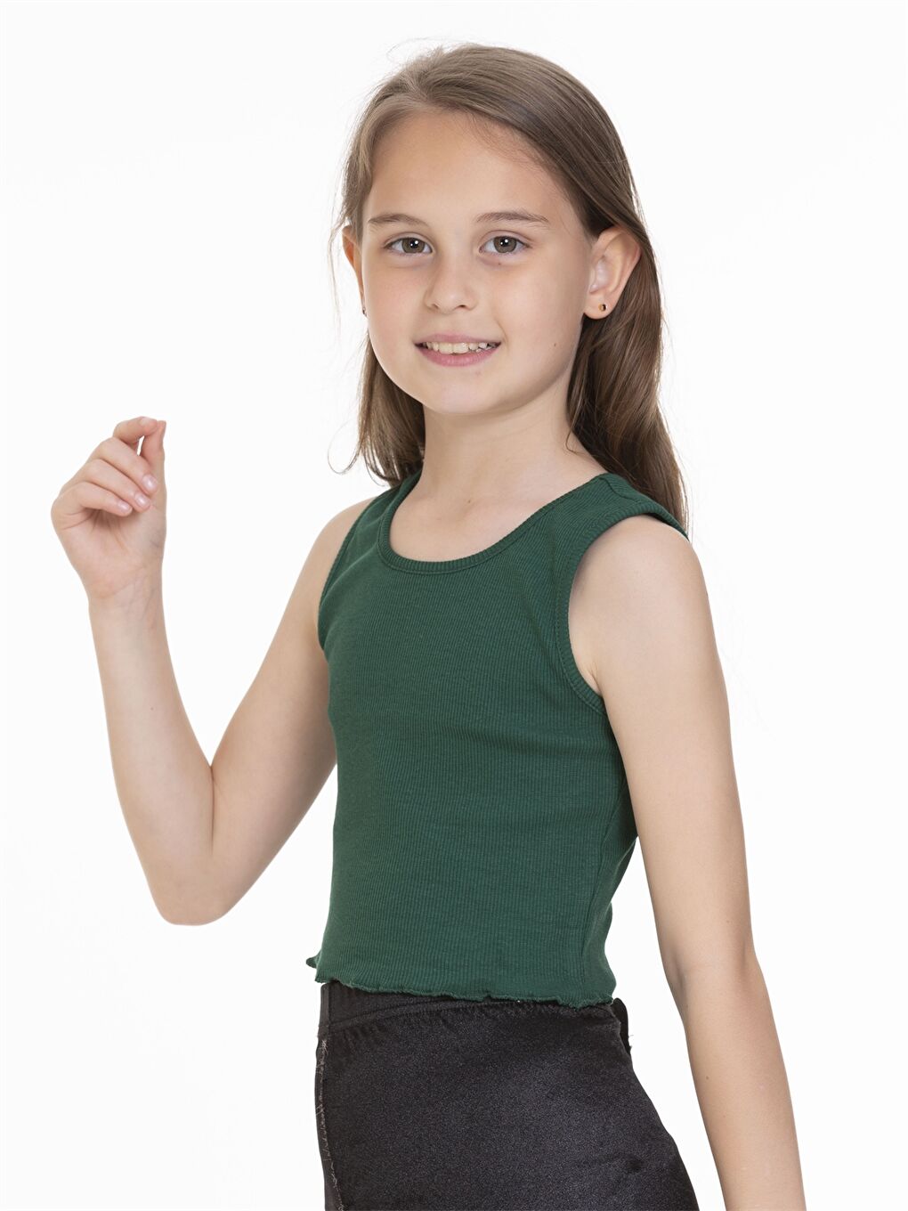 Yeşil Bisiklet Yaka Basic Kız Çocuk Atlet-2