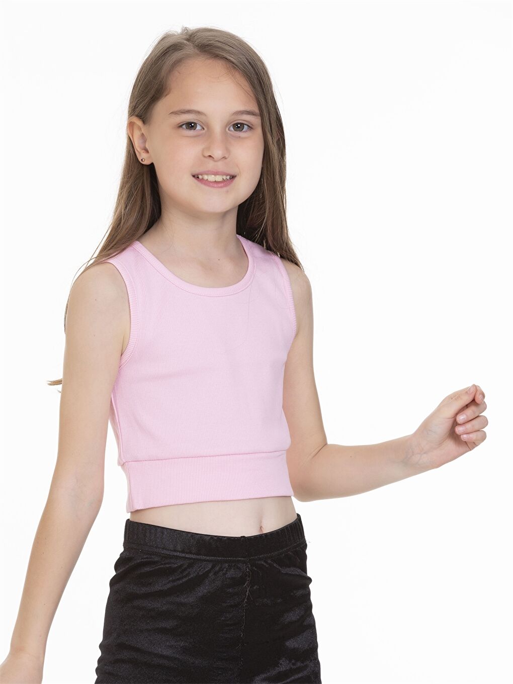 Pembe Bisiklet Yaka Basic Kız Çocuk Atlet