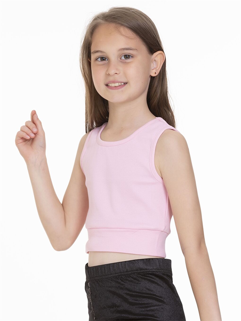 Pembe Bisiklet Yaka Basic Kız Çocuk Atlet-1