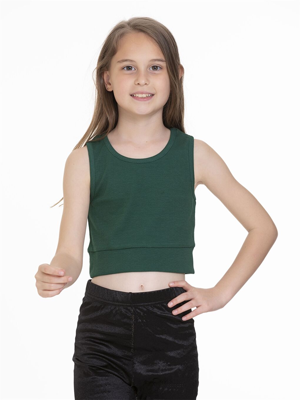 Yeşil Bisiklet Yaka Basic Kız Çocuk Atlet