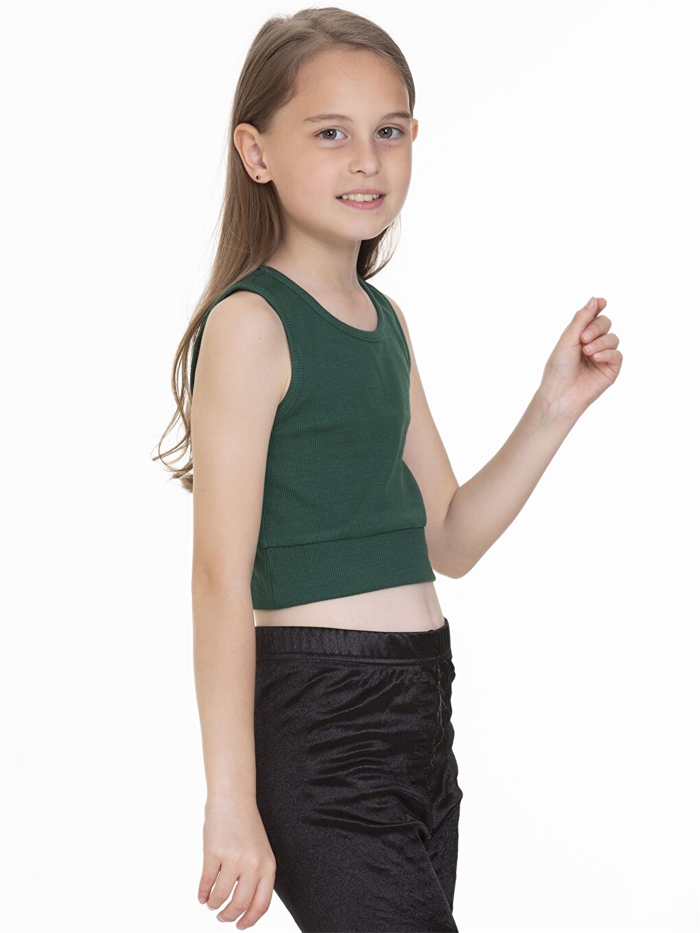 Yeşil Bisiklet Yaka Basic Kız Çocuk Atlet-1