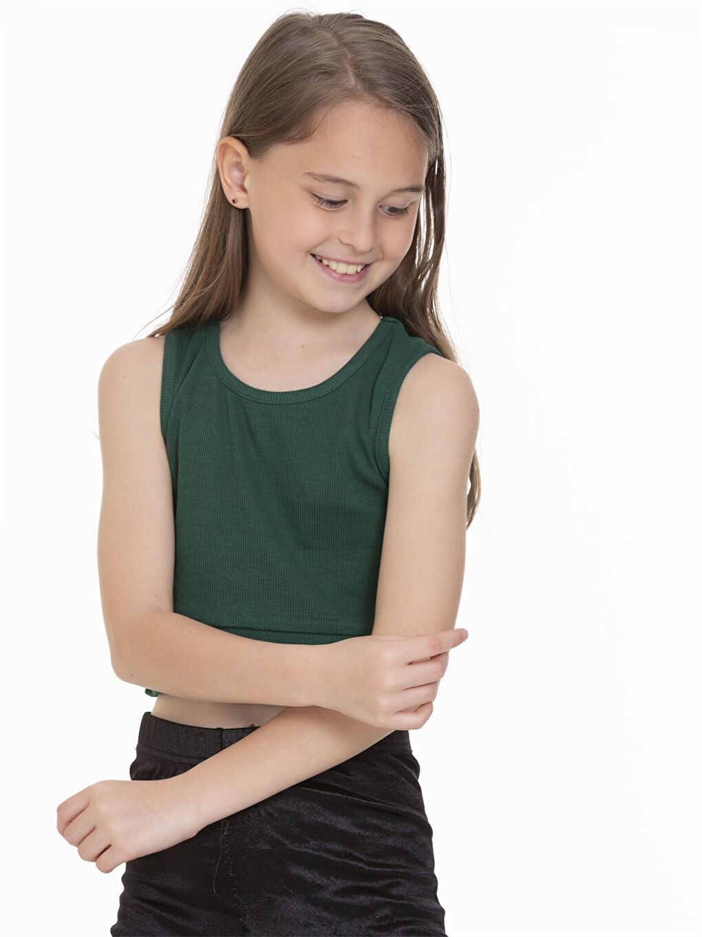 Yeşil Bisiklet Yaka Basic Kız Çocuk Atlet-2