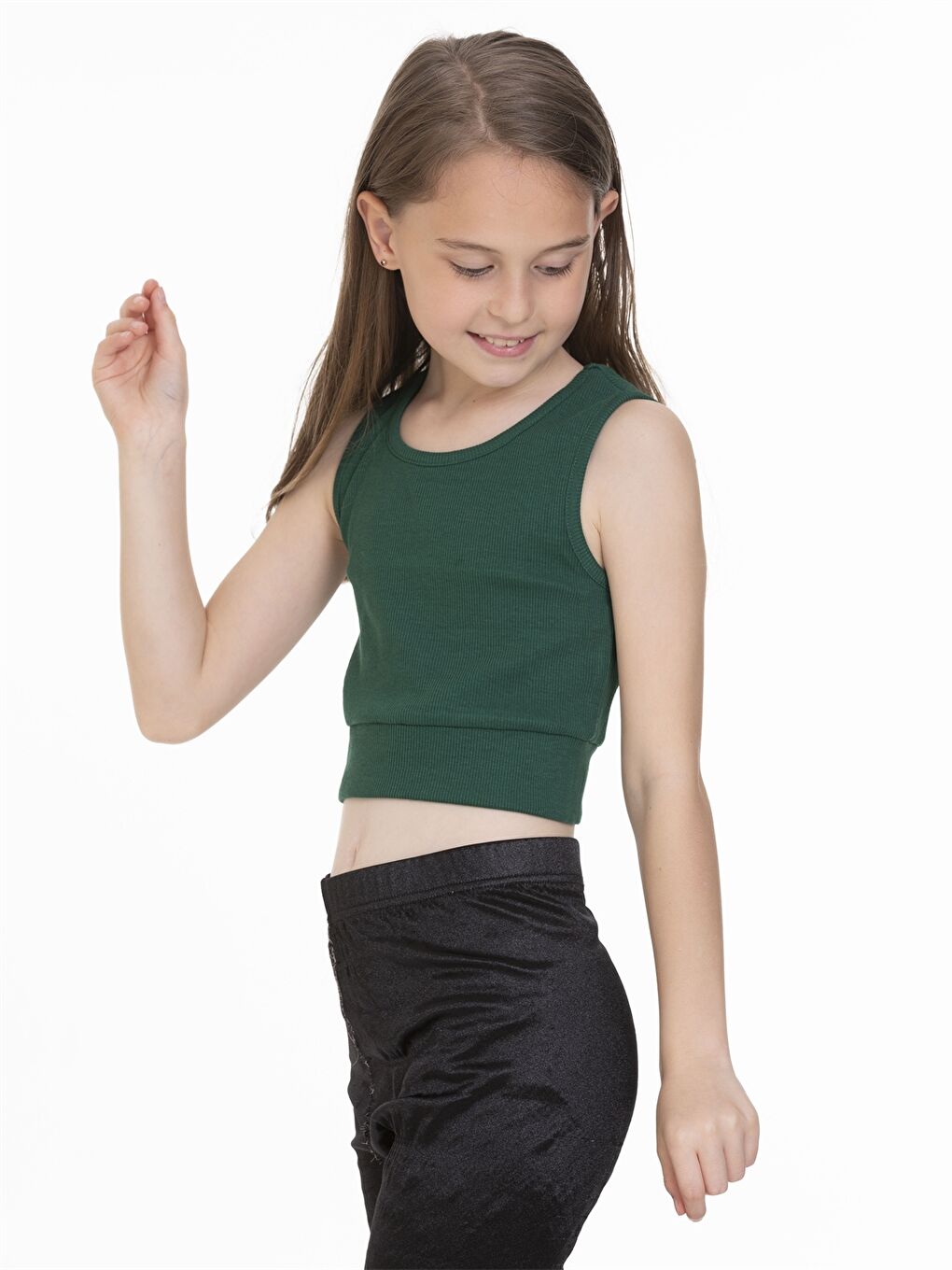 Yeşil Bisiklet Yaka Basic Kız Çocuk Atlet-3