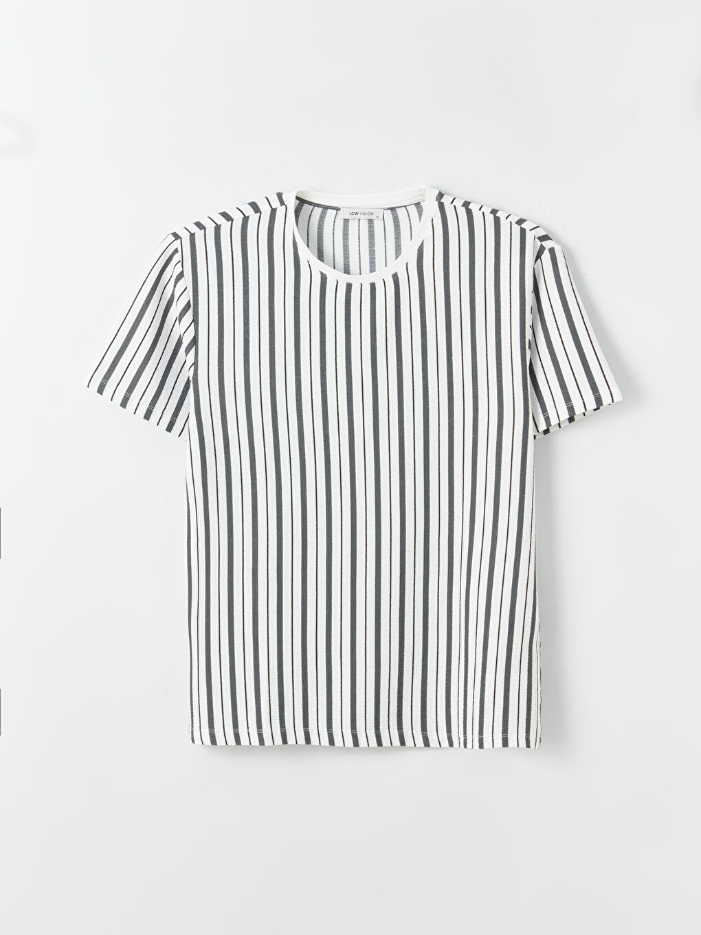 Ekru Bisiklet Yaka Kısa Kollu Çizgili Erkek Tişört-5