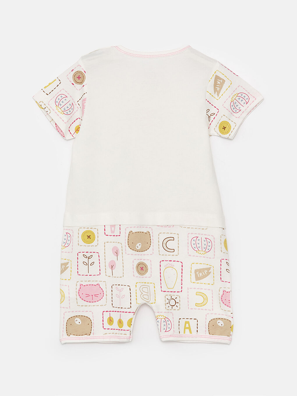 Beyaz Bisiklet Yaka Kısa Kollu Baskılı Kız Bebek Tulum-1