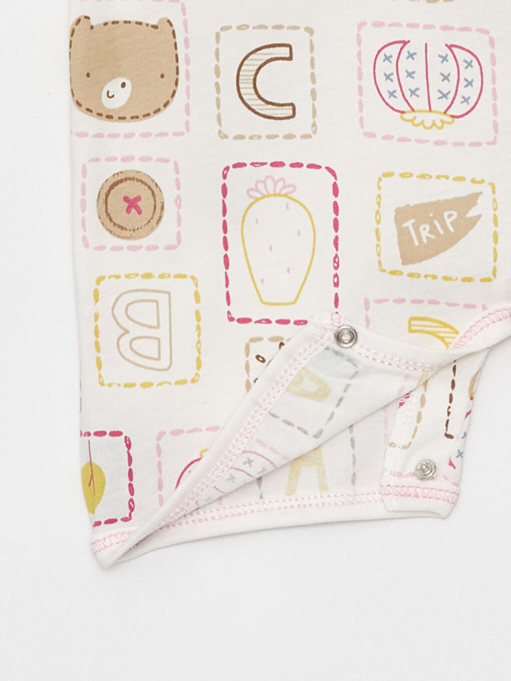 Beyaz Bisiklet Yaka Kısa Kollu Baskılı Kız Bebek Tulum-2