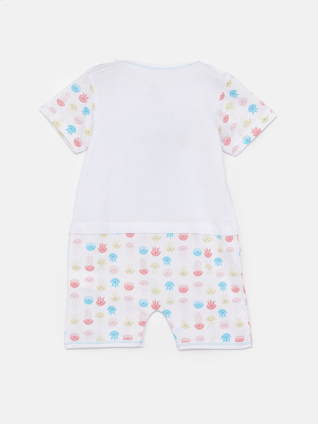 Beyaz Bisiklet Yaka Kısa Kollu Baskılı Kız Bebek Tulum-1