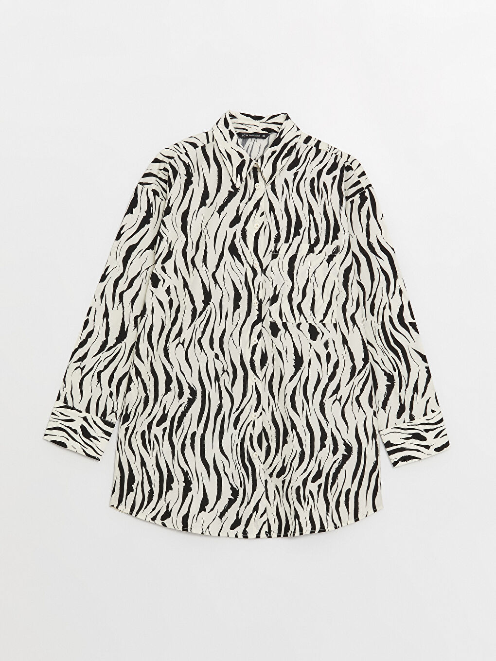 Ekru Desenli Uzun Kollu Oversize Poplin Kadın Gömlek Tunik-5